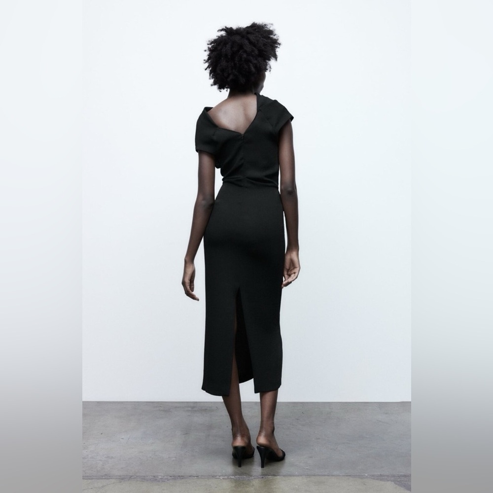 Zara Black Asymmetrical Midi Dress - Picture 2 of 13